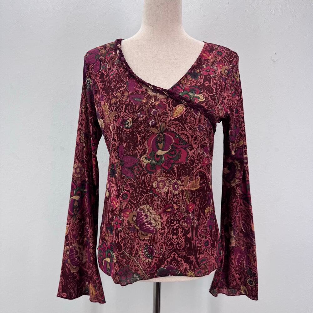 VTG Y2K Women's Paisley Sheer Long Sleeve Top Blouse Forest Fairy Whimsical Boho